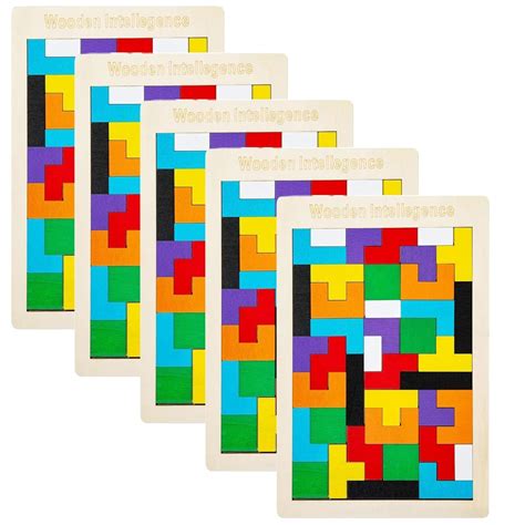 Elecart Wooden Tetris Puzzle for Kids 40 Pcs Brain Teasers Toy Russian ...