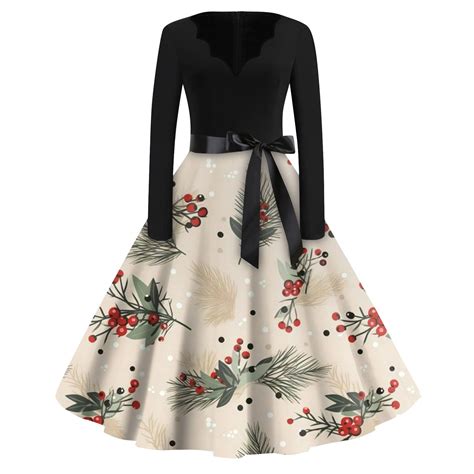 Christmas Dresses for Women Plus Size Glitter Xmas Tree Print Vintage ...