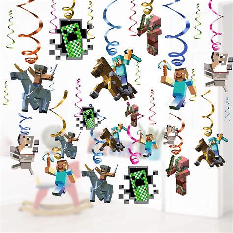 Buy Pixel Style Theme Game Party Supplies Miner Birthday Decorations,18 ...