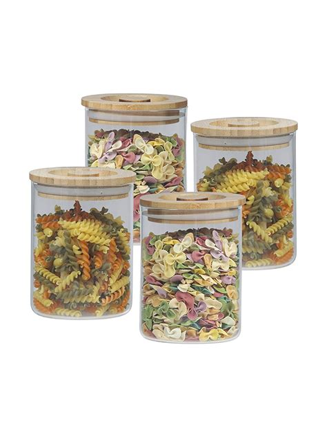 Buy Goodhomes Basic Small Round Glass Jar Set with Bamboo Lid (Set of 4 ...