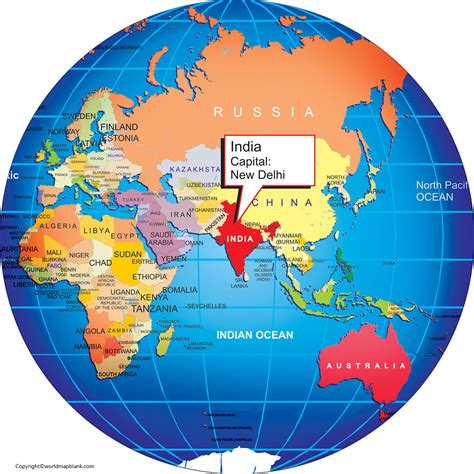 Location of India on World Map Globe in PDF – World Map Blank