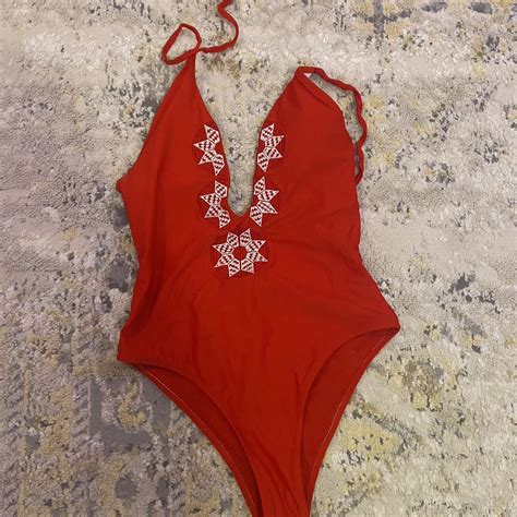 Cupshe red one piece swimsuit with open back and tie... - Depop