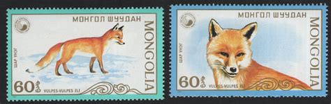 SCG5507 - Mongolia 1987 – Red Fox (Vulpes vulpes) Pair – Stamp and ...