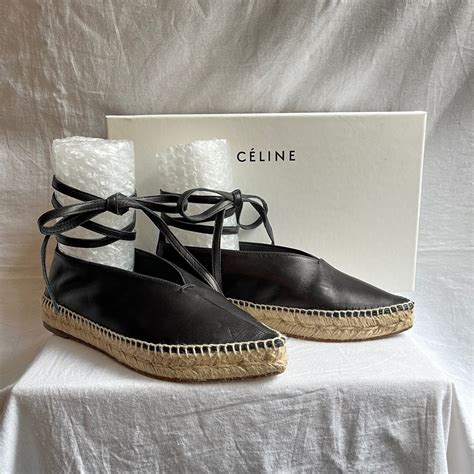 CELINE Phoebe Black Leather Lace up Espadrilles | CARBOOTS