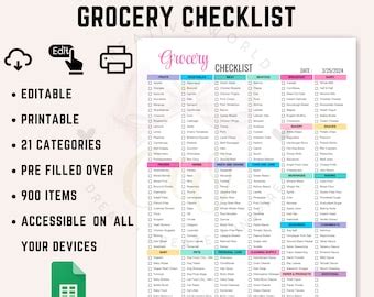Grocery List Template: Editable Shopping List Spreadsheet (google ...
