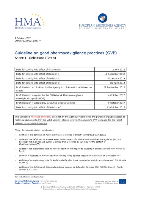 Guideline on Good Pharmacovigilance Practices (GVP) Annex I - Rev 4 ...