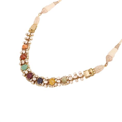 Navratan Fluttering Necklace | Colourful 14k Gold Polki Jewellery ...