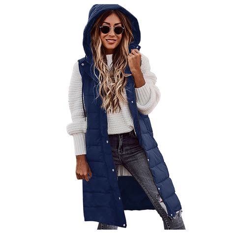 TQWQT Women's Long Quilted Vest Hooded Maxi Length Sleeveless Puffer ...