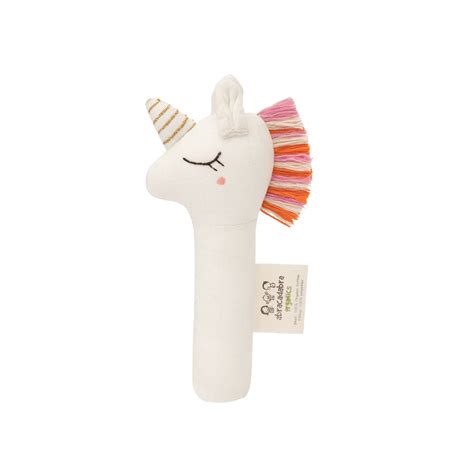 Organic Unicorn Hand Rattle – White Baby Rattle Toy | Abracadabra