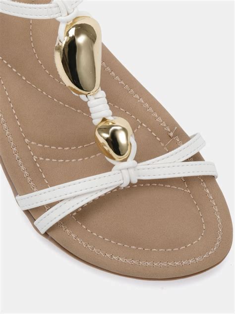 Buy Novo White Wide Fit Tabby Hardware Detail Padded Footbed Sandals ...