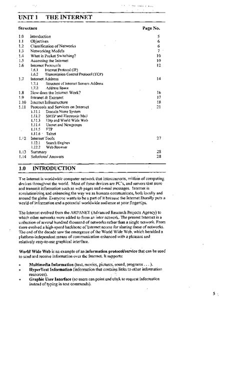 Unit-1 - I T 1 THE INTERNET Structure Page No. 1 Introduction 5 1 ...