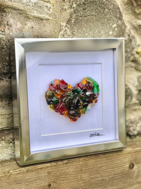 Rainbow Glass Heart in frame - glass heart, heart picture, wedding gift, anniversary gift ...