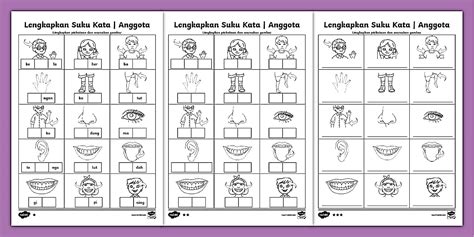 Lembaran Kerja Latihan Suku Kata Anggota Badan