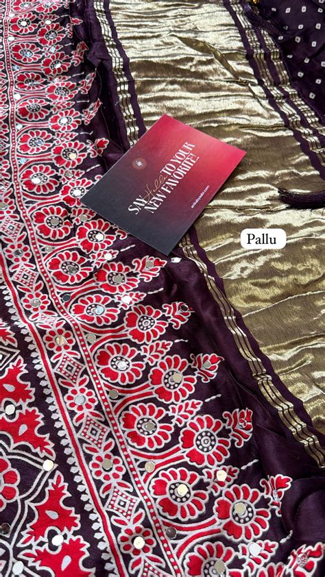 Ajrakh Modal Mirror Work Saree-Brown – AnikaByAabi