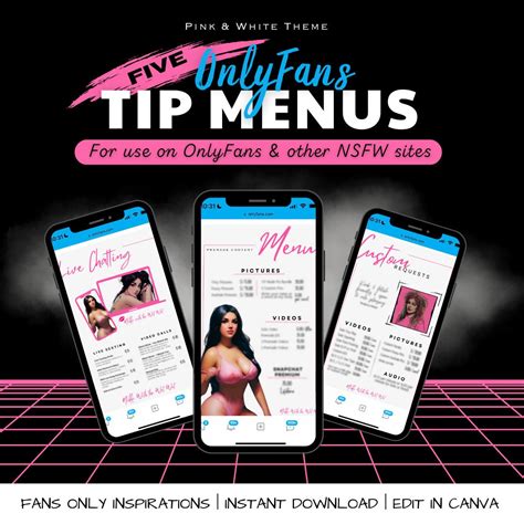 Onlyfans Tip Menus - 5 Menu Bundle - Pink & White - Fansly Tip Menu ...
