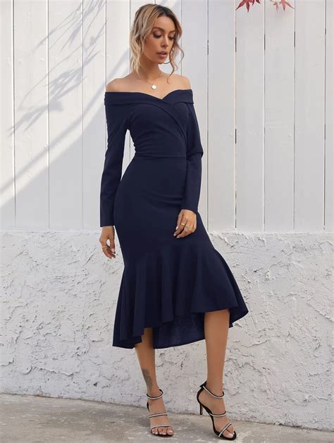 Off Shoulder Mermaid Hem Dress | SHEIN USA