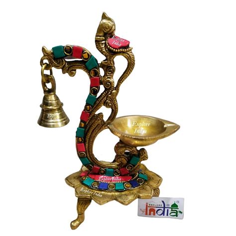 Buy ARTSIKIA Brass Parrot Design Diya Statue/Oil Lamp with Bells/Deepak ...