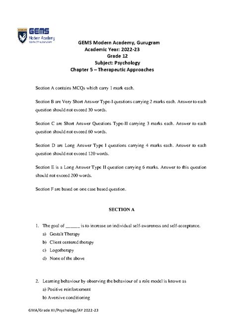 Chapter 5 Sample Paper - GEMS Modern Academy, Gurugram Academic Year ...