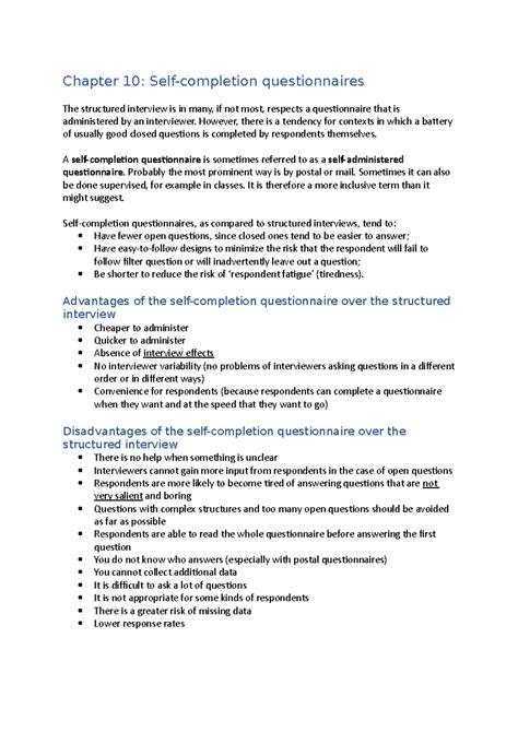 Chapter 10 - Summary of Questionnaires in Social Research Methods ...