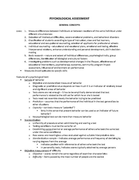 Psychological Assessment - Reviewer 2 - BS Psychology - PUP - Studocu