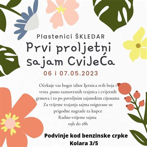 Prvi proljetni sajam 6. i 7. svibnja Podvinje, Plastenici Škledar ...