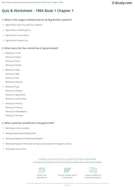 Quiz & Worksheet - 1984 Book 1 Chapter 1 | Study.com