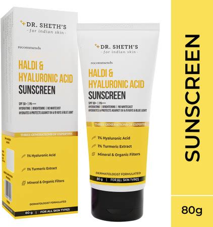 Dr. Sheth’s Sunscreen - SPF 50 PA++++ Haldi & Hyaluronic Acid Sunscreen ...