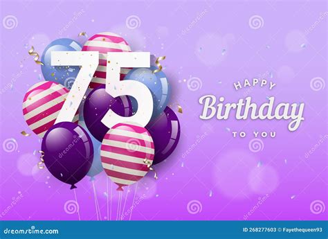 Happy 75th Birthday Greeting Card with Balloons. 75 Years Anniversary ...