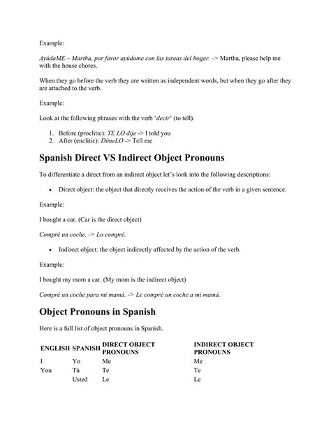 Direct vs Indirect Object Pronouns in Spanish | PDF