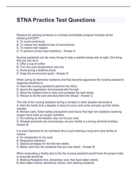 STNA Practice Test Questions and answer 100% solved - STNA - Ohio ...