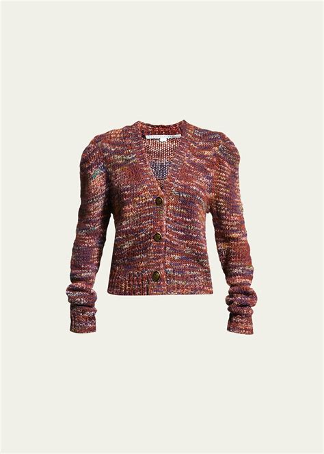 Veronica Beard Amosa Knit Puff-Sleeve Cardigan - Bergdorf Goodman