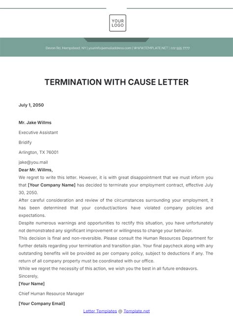 Free Termination with Cause Letter Template to Edit Online