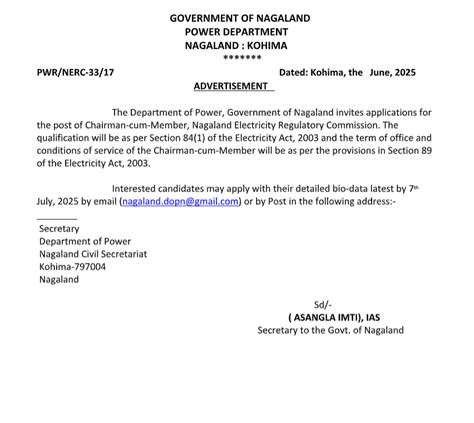 Advertisement: Power Department | DIPR Nagaland-Department of ...