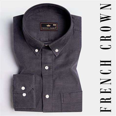 Iridium Gray Formal Textured Premium Cotton Button-Down Shirt For Men