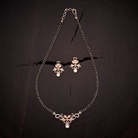 Buy Kushal's Fashion Jewellery Mangalsutra In Rose Gold Tone With Black ...