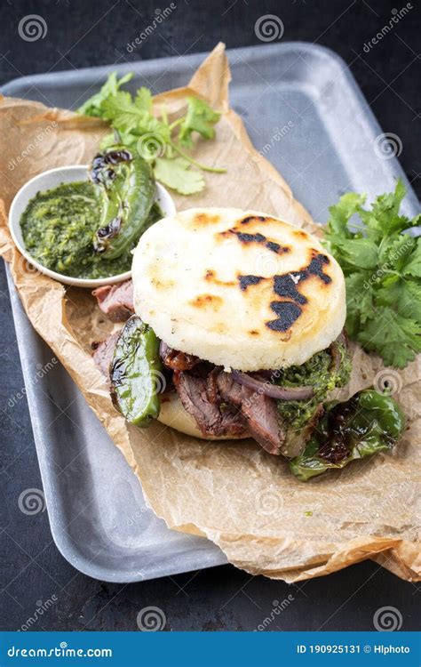 Traditional Colombian Arepa Con Carne Desmechada with Shredded Beef ...