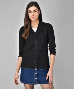 saikirpaenterpr Self Design V Neck Casual Women Black Sweater - Buy ...