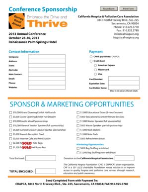 Fillable Online calhospice Conference Sponsorship Reset Form Print Form ...