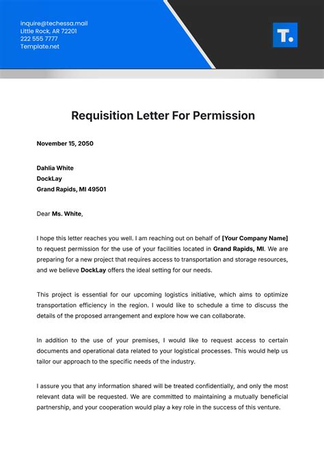 Free Requisition Letter for Permission Template to Edit Online