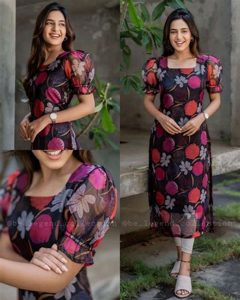Organza Floral Print Self Design Kurtis
