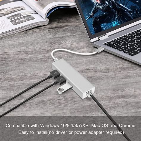 Type-C USB C to LAN Adapter with 3.0 USB HUB 3 Port RJ45 Gigabit Ether ...