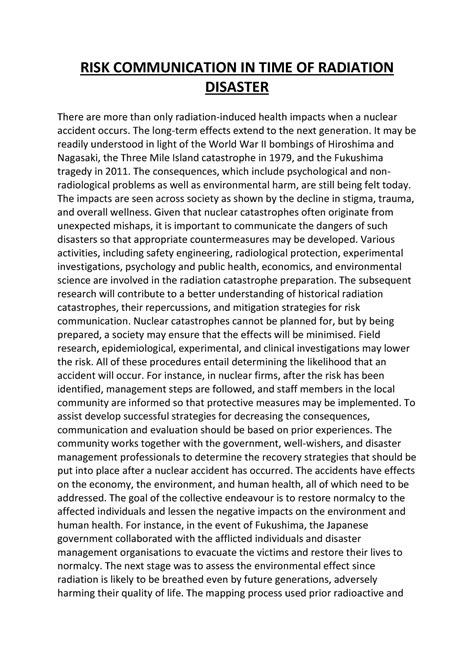Risk Communication in time of Radiation Disaster - RISK COMMUNICATION ...