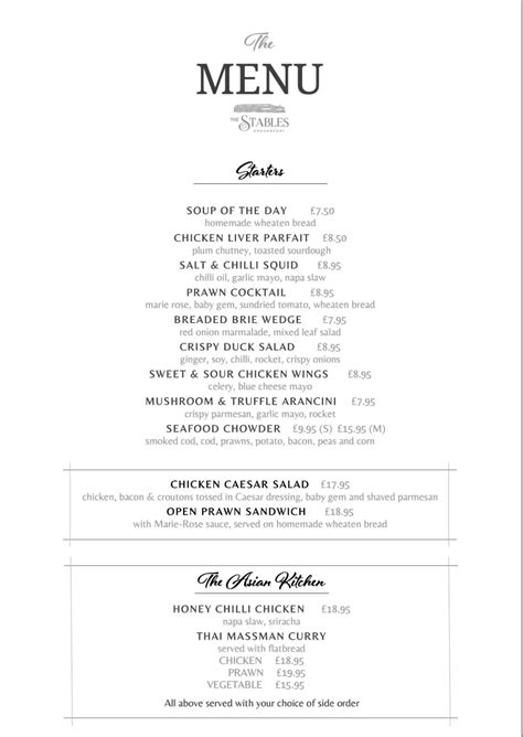 Restaurant Menus | The Stables Groomsport
