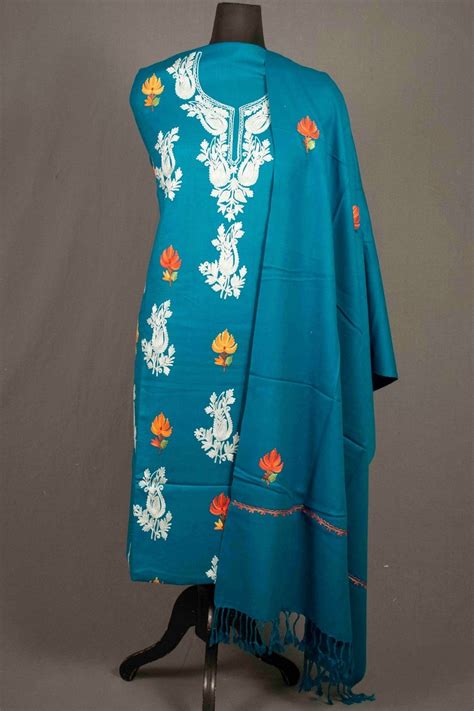 Turquoise green color kashmiri aari work embroidered salwar kameez