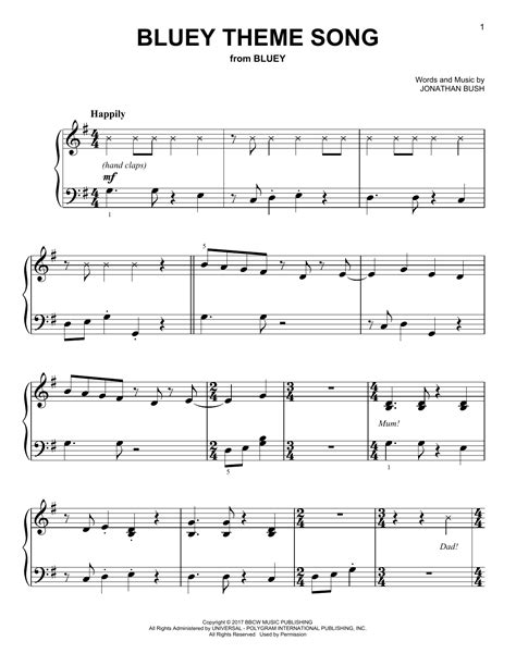 Bluey Theme Song by Jonathan Bush Sheet Music for Easy Piano at Sheet ...