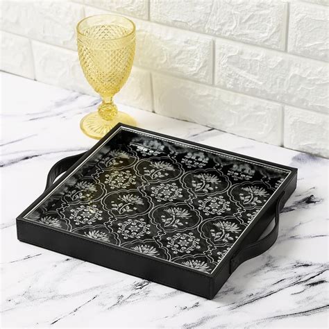 Buy INDIA CIRCUS Monochrome Lotus Reiteration Leather Tray from India ...