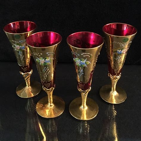 Murano glass antique wine glasses in golden and ruby . Rare | Etsy ...