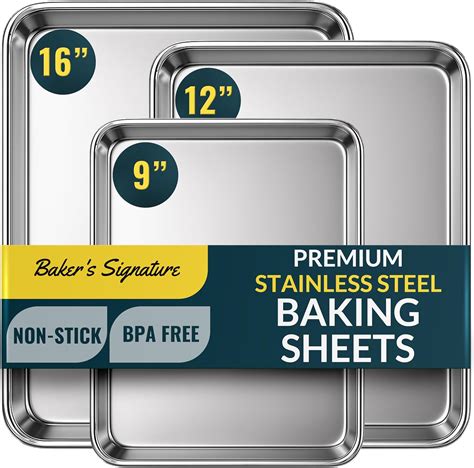 Baker’s Signature Stainless Steel Cookie Sheet Pan, Stainless Steel ...