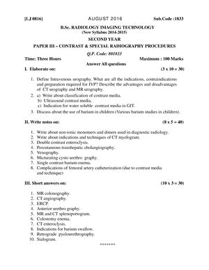 801802 KZ - Question paper for bsc radiography and imaging technology ...