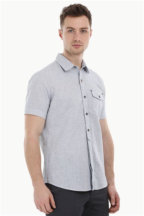 Buy Online Navy/White Uneven Stripes Semi Concealed Placket Shirt for ...